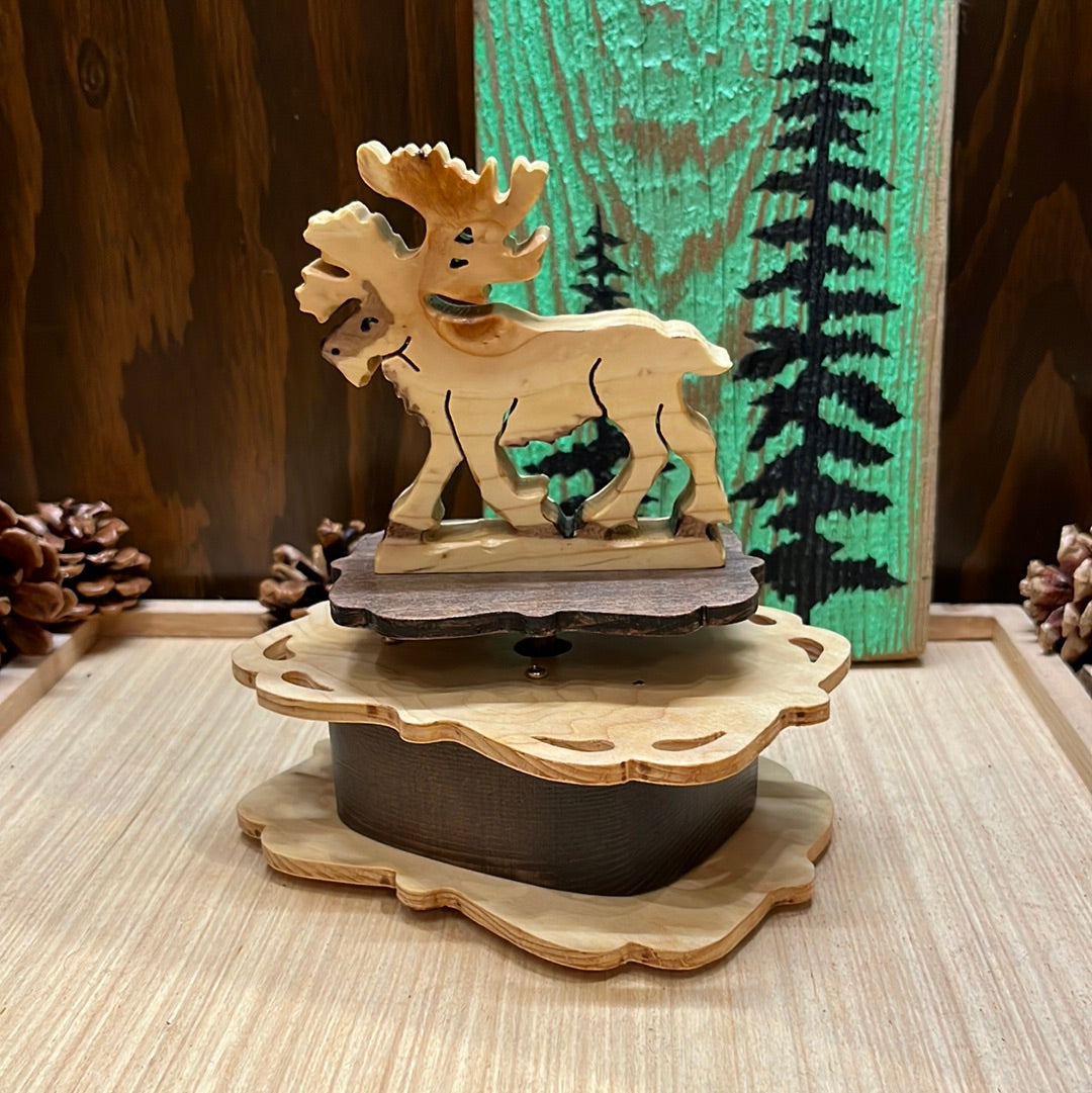Wooden caribou music box