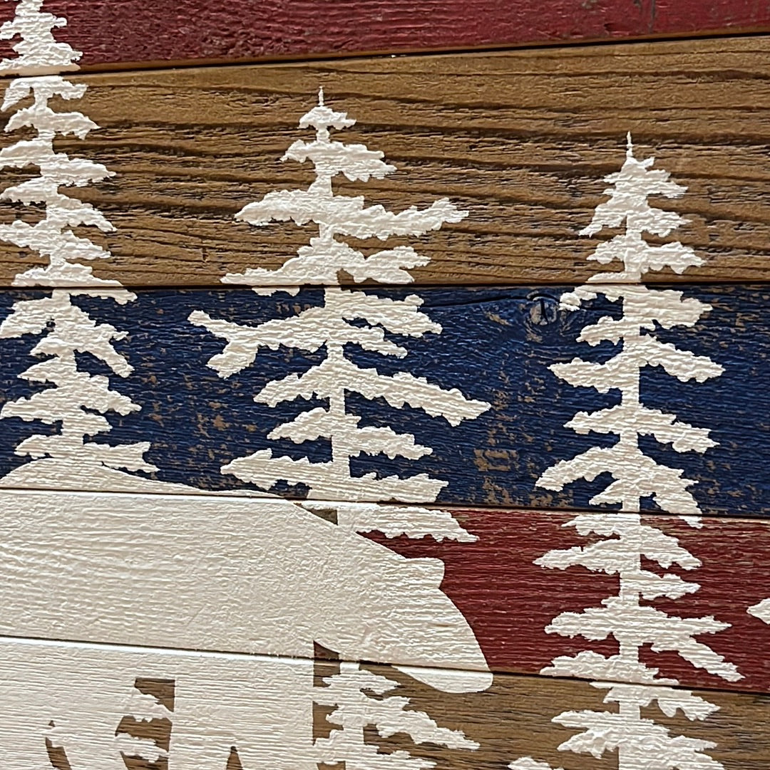 Red, White, Blue Polar Bear Cedar Art