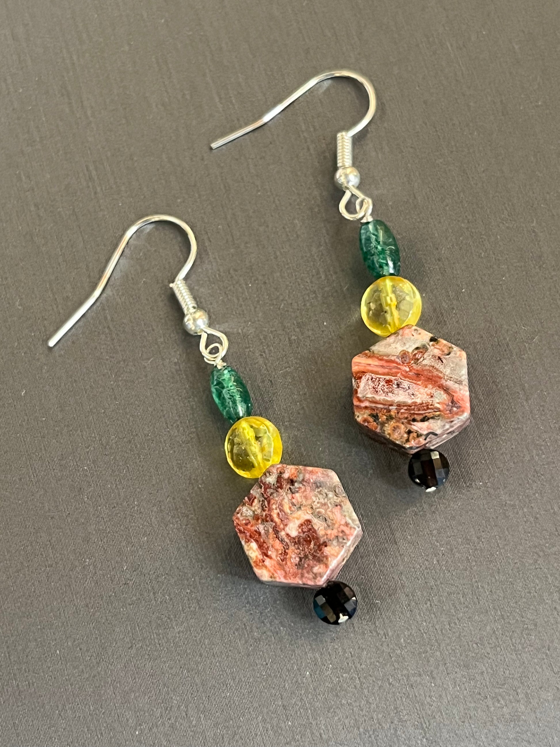 Chrome Diopside, Citrine, Leopard Jasper, and Black Tourmaline earrings by Arctic Fire Designs,