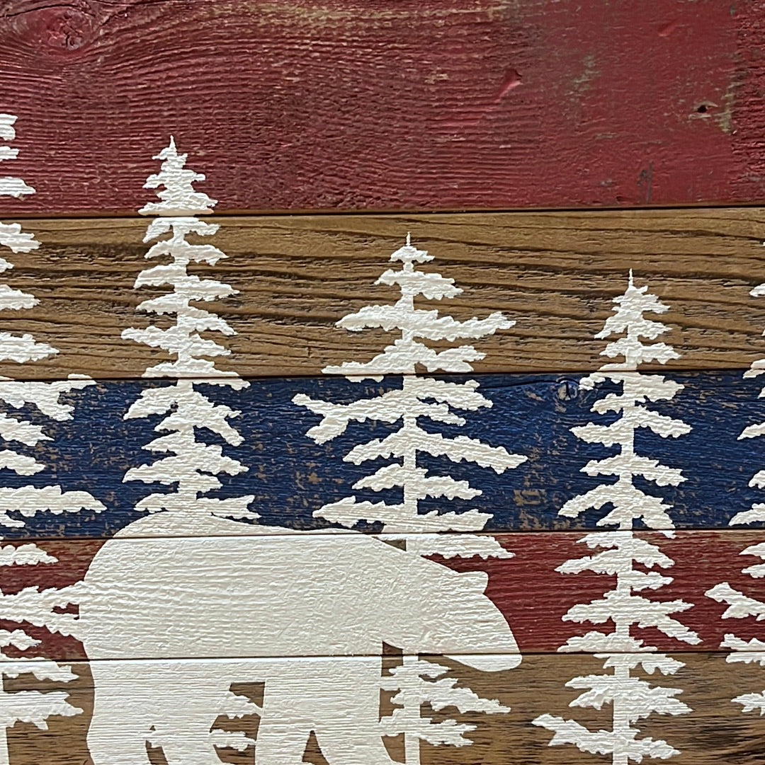 Red, White, Blue Polar Bear Cedar Art