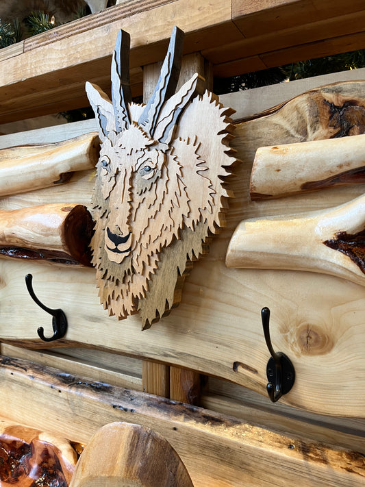 Diamond Willow Coat Racks with Intarsia Animals