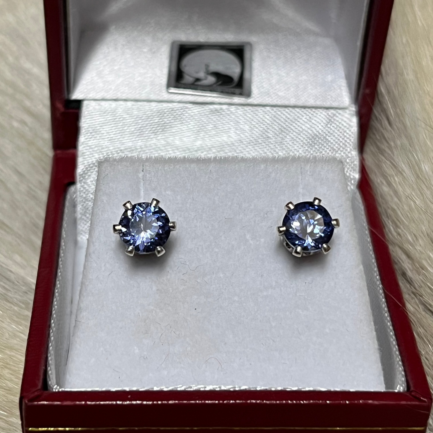 Round Tanzanite earrings in sterling 0.92 & 0.94ct. Authentic native handcraft from Alaska.