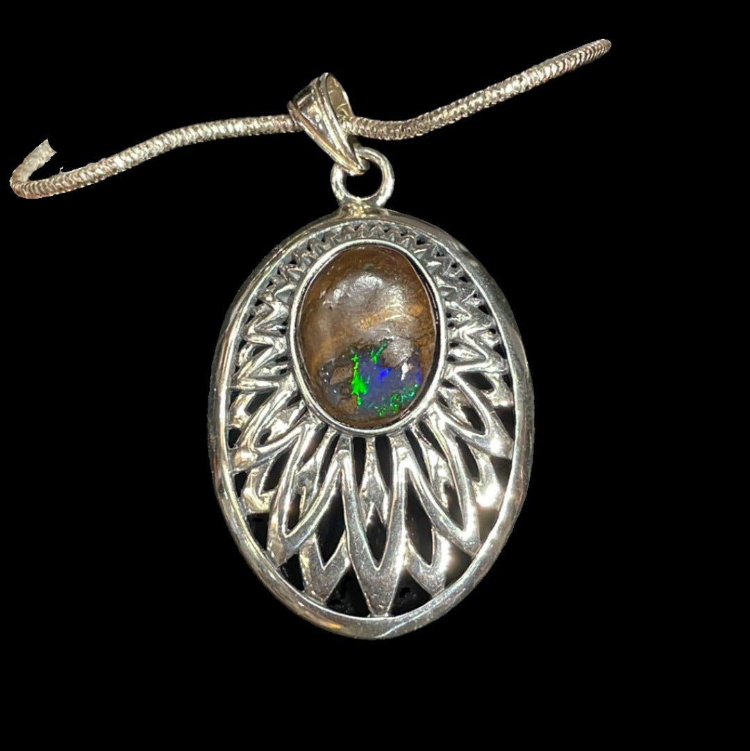 Oval Boulder Opal Pendant in Silver