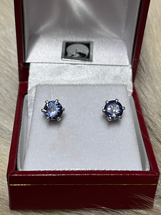 Round Tanzanite earrings in sterling 0.92 & 0.94ct. Authentic native handcraft from Alaska.