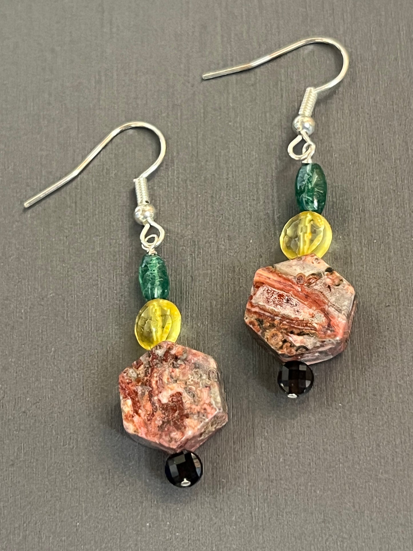 Chrome Diopside, Citrine, Leopard Jasper, and Black Tourmaline earrings by Arctic Fire Designs,