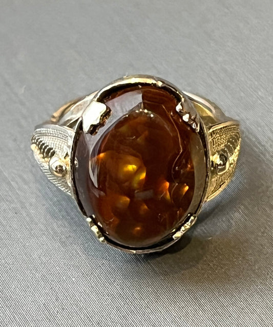 VintageVintage 1940's silver Sorrento ring with Fire Agate. This unique piece of jewelry is authentic Alaska Native art created by an enrolled member of an Alaska Native tribe. Certified Silver Hand and Made in Alaska jewelry.