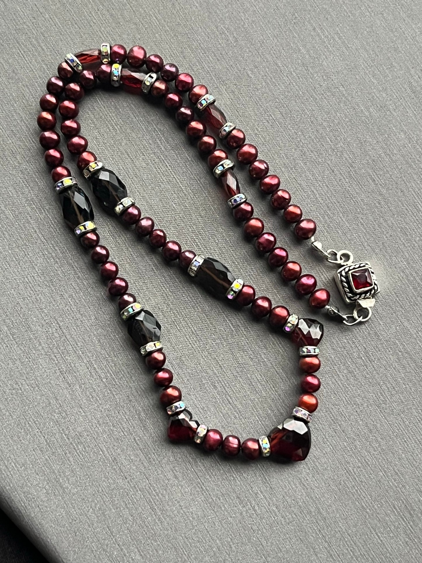 Fancy Garnet and Pearl Necklace