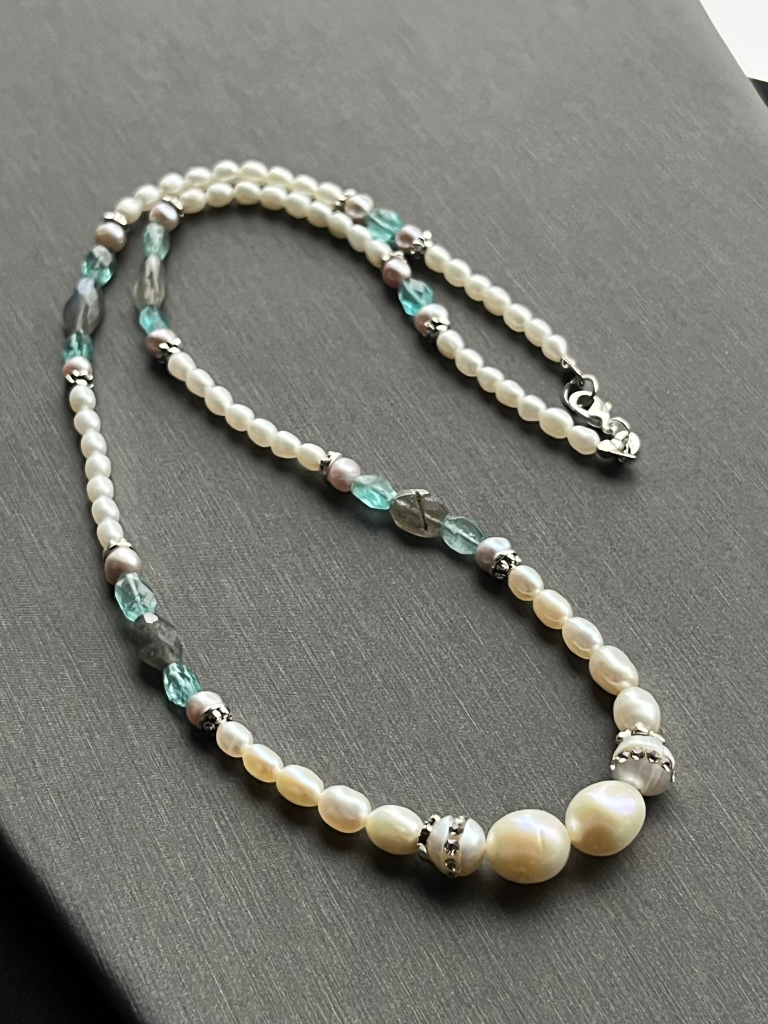 Pearl, Apatite, and Labradorite Necklace, Arctic Fire Designs