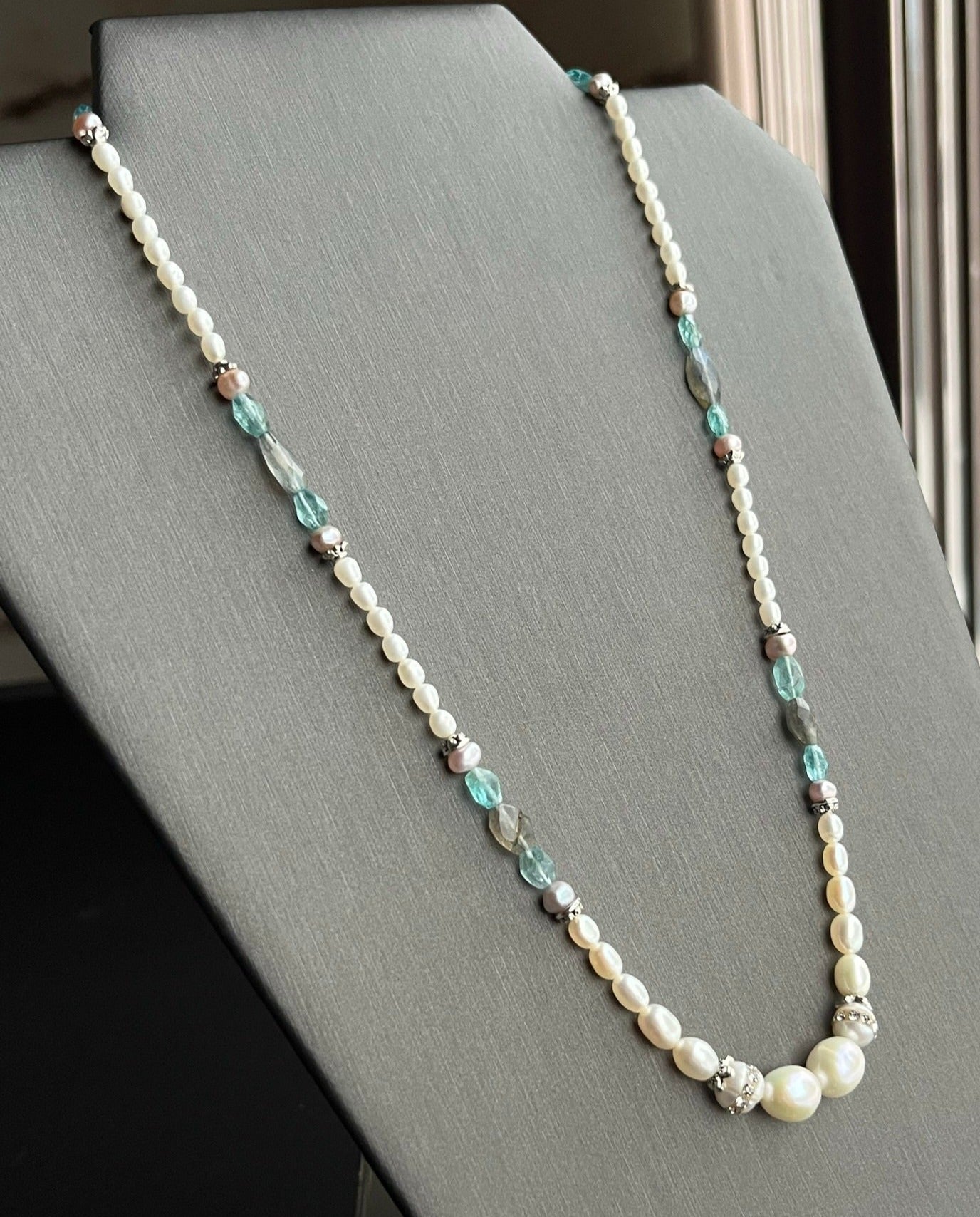 Pearl, Apatite, and Labradorite Necklace, Arctic Fire Designs