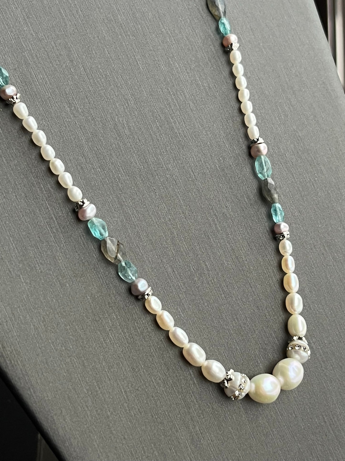 Pearl, Apatite, and Labradorite Necklace, Arctic Fire Designs