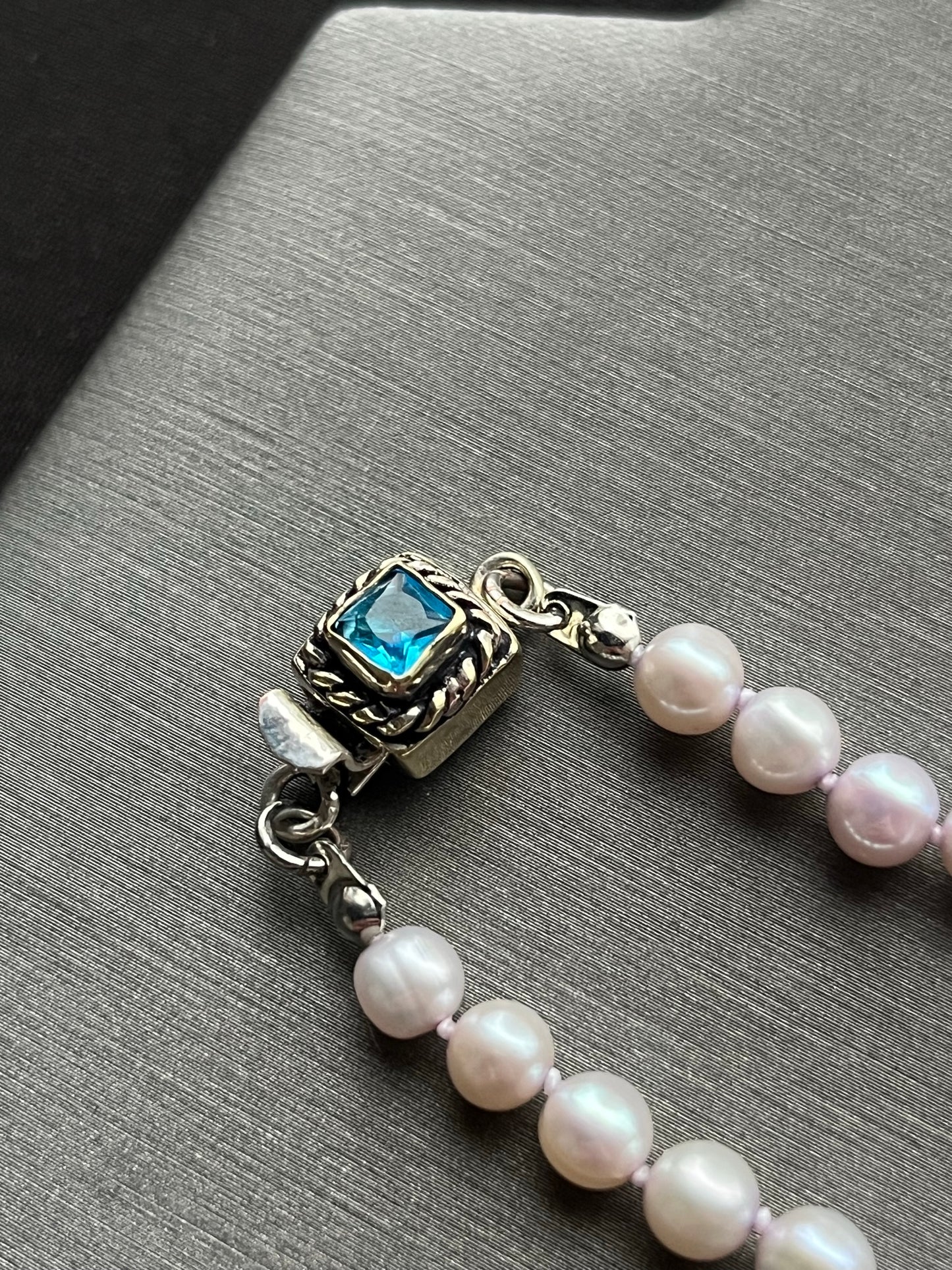 Silver Tahitian B-grade Pearls, Labradorite, Blue Topaz Necklace