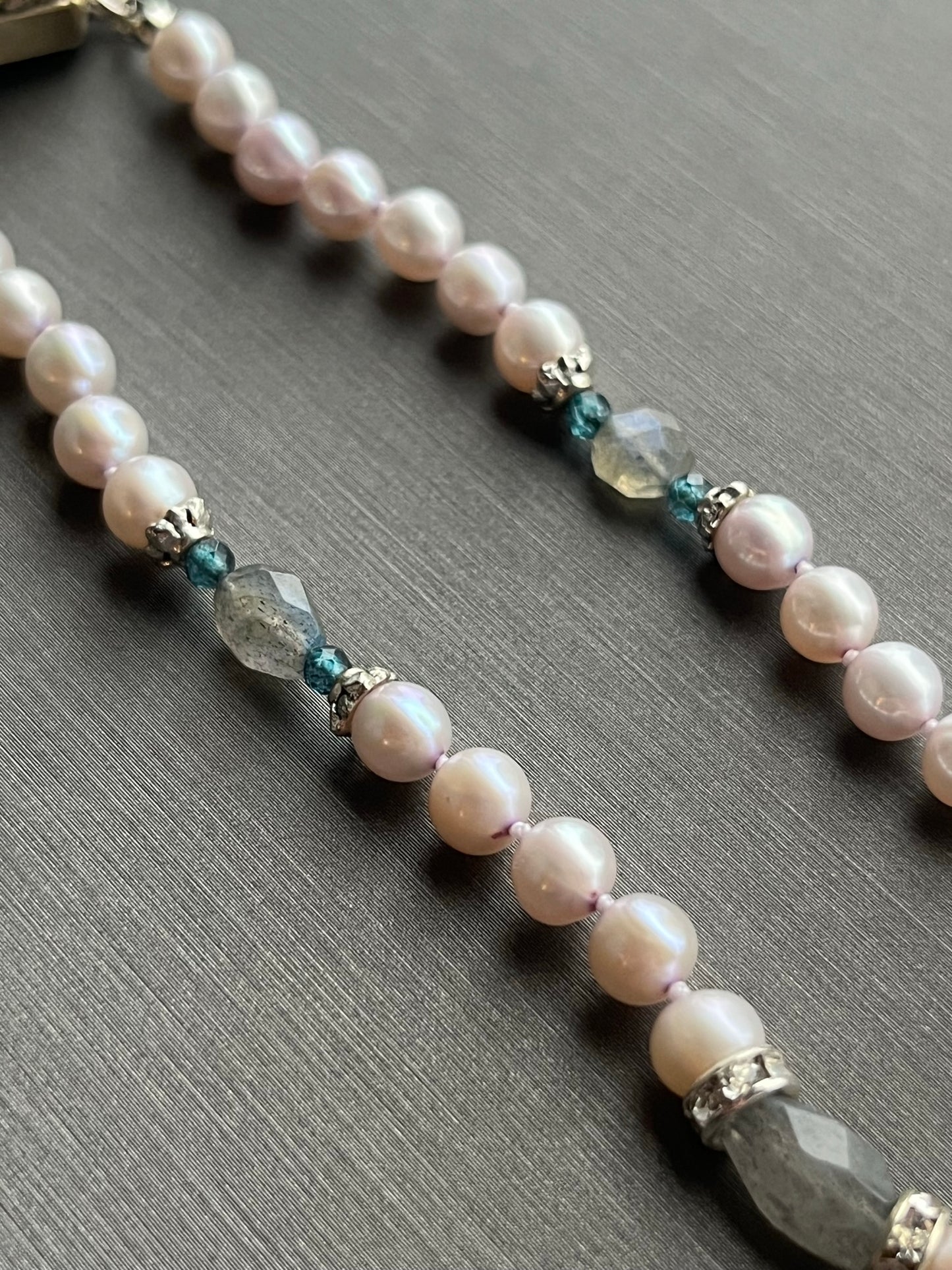 Silver Tahitian Pearls, Labradorite, Blue Topaz Necklace