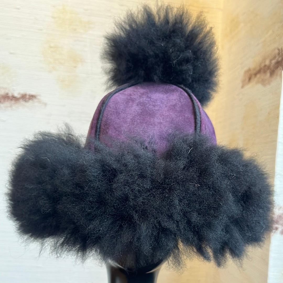 Purple leather sheepskin band hat, one size fits most.