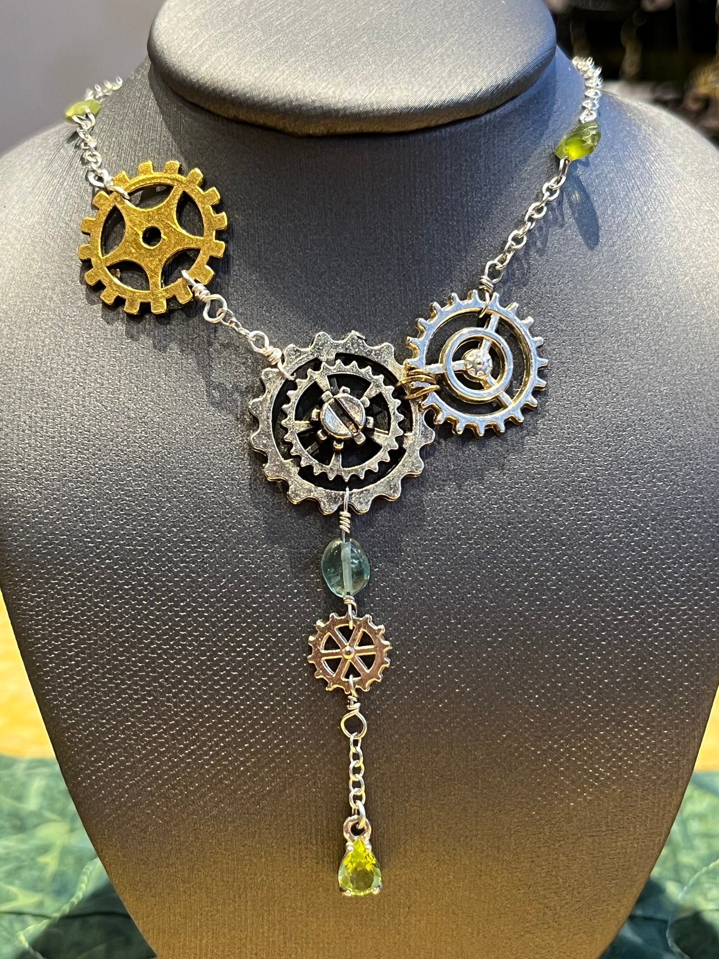 Vesuvianite Peridot Steampunk Necklace