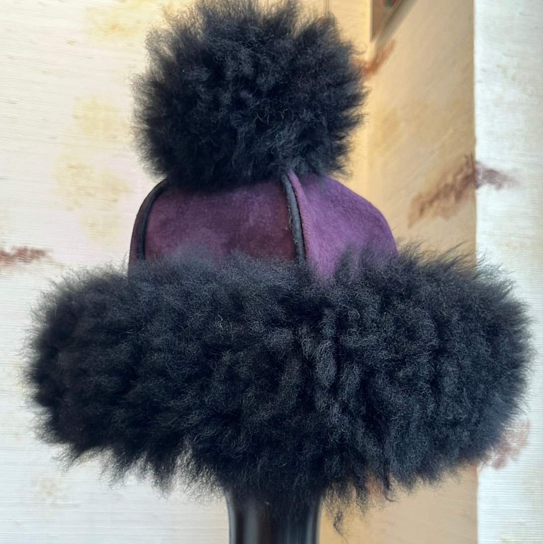 Purple leather sheepskin band hat, one size fits most.