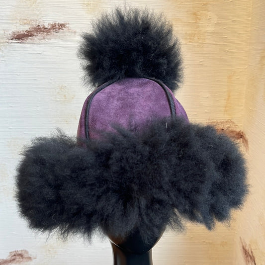 Purple leather sheepskin band hat, one size fits most.