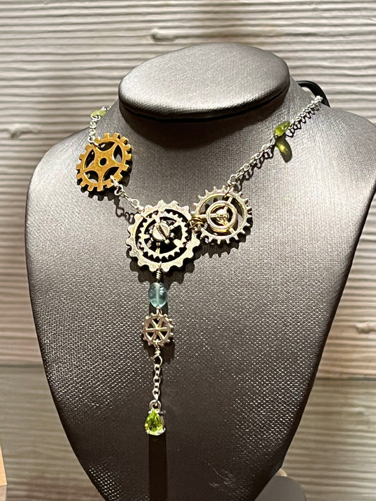 Vesuvianite Peridot Steampunk Necklace